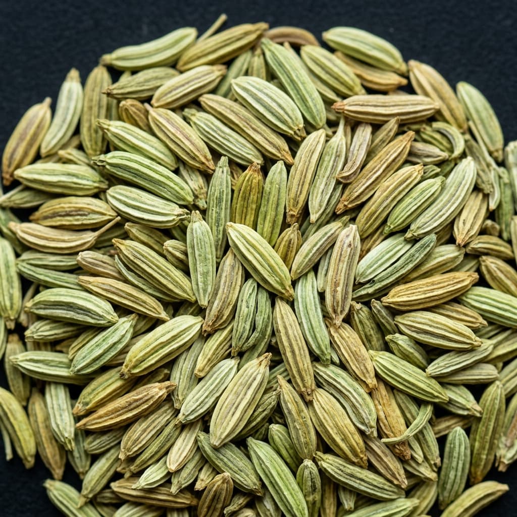 Fennel Seeds — Saunf in a carved wooden bowl
