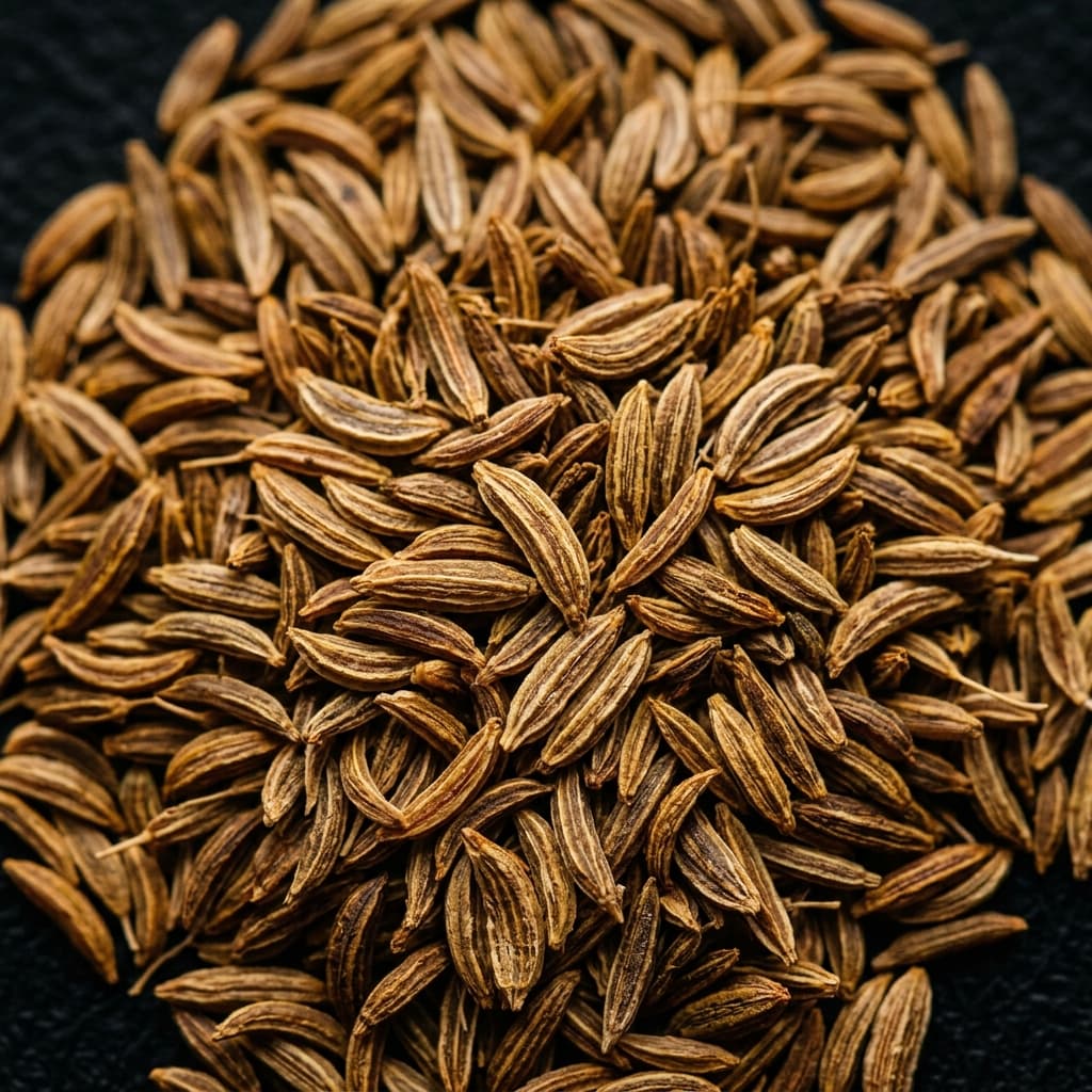 Cumin Seeds — Jeera in a carved wooden bowl